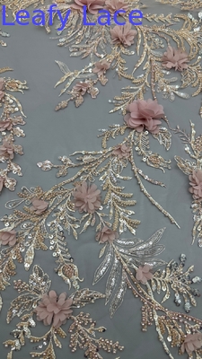 Prachtige 3D bloemensequin geborduurde mesh stof 3D kralen borduurwerk
