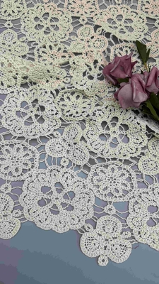 100% katoen ivoor bloemen elegant ontwerp zacht handgevoel geborduurde kant stof volle breedte voor mode kleding