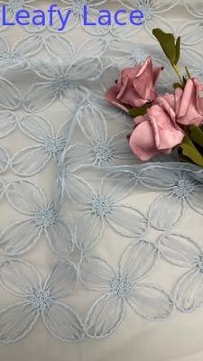 100% Nylon Full Width Light Blue Color Tulle Mesh Borduurwerk Stof Duurzaam