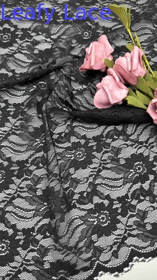 Volle breedte Stretch kant weefsel in zwart Elegante bloemenpatronen en schalvormige randen Voor mode vrouwen jurk