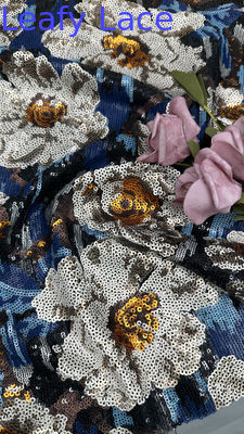 Bloemensequin geborduurd kant weefsel blad 100% polyester op maat Nieuwe collecties