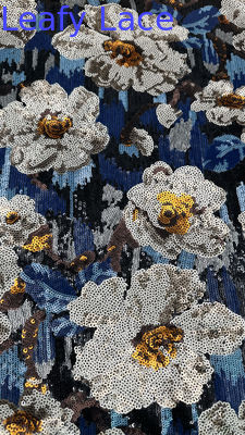 Bloemensequin geborduurd kant weefsel blad 100% polyester op maat Nieuwe collecties