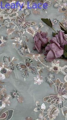 Kleurrijke bloemensequin geborduurde kant weefsel decoratief gaas blad op maat