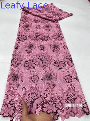 Roze Nieuwe aankomst Laser geborduurde kant stof Sexy elegante bladeren avond gelegenheid