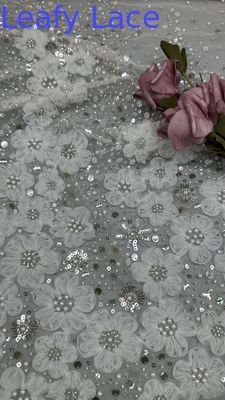 Polyester geborduurd met kralen Stof Sequin kant Spandex Wit 100% geborduurd kant Stof