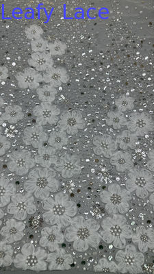 Polyester geborduurd met kralen Stof Sequin kant Spandex Wit 100% geborduurd kant Stof
