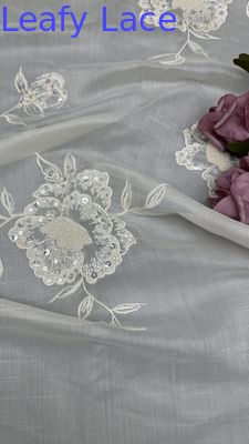3D Flower Tulle Mesh Stof Breathe Mesh Lace Stof Leaf Sequin Stof
