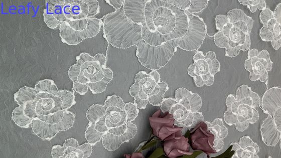 Vintage stijl geborduurd kant weefsel 3D bloemen witte tul kant voor bruids huwelijk projecten