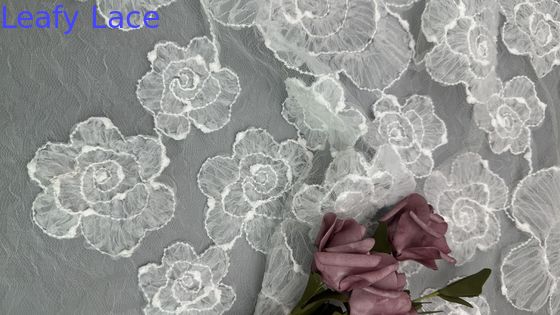 Vintage stijl geborduurd kant weefsel 3D bloemen witte tul kant voor bruids huwelijk projecten
