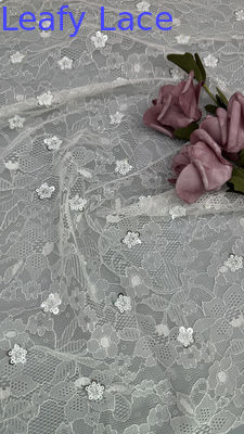 Wit Frans Chantilly kant weefsel Luxe Sequin kant voor avondjurken en couture ontwerpen