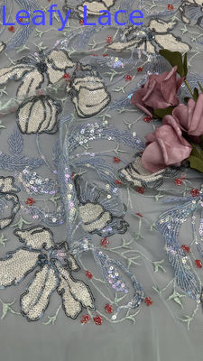 Mesh Ground Leafy Sequins kantstof voor Elegante Adem Hoogwaardige Eetjurken Glinsterend Stof
