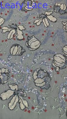 Mesh Ground Leafy Sequins kantstof voor Elegante Adem Hoogwaardige Eetjurken Glinsterend Stof