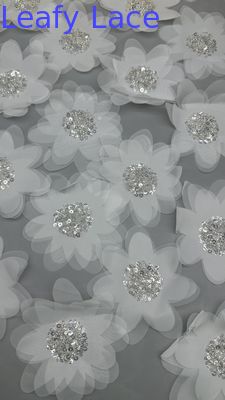 Franse Chantilly kant stof voor Mesh Breathe 3D-Floral Premium kant Sequin stof Luxe