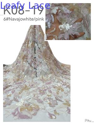 Leafy New Arrval Sequin geborduurd weefsel 3D Flower Mesh Ground voor damesjurken Fashion Design