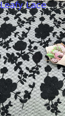 Bladerige Geborduurde Kant Mesh Barokke Bloempatronen voor Romantische Formele Jurken
