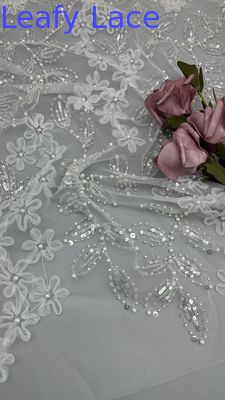 Bladerige Tule Kant Met Geborduurde Sequin Mesh Kraal Voor Pure Elegantie, Sierlijke Textuur En Glans Voor Couture En Luxe Jurken