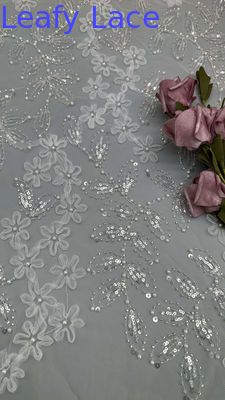 Bladerige Tule Kant Met Geborduurde Sequin Mesh Kraal Voor Pure Elegantie, Sierlijke Textuur En Glans Voor Couture En Luxe Jurken