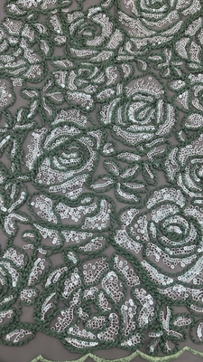 Met pailletten geborduurde kanten stof 3D bloemenontwerp op maat gemaakte stof voor jurken