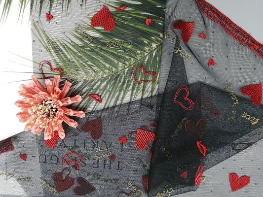 Rood Tulle Mesh Eco Friendly 49 Duim Gekleurde Borduurwerkstof