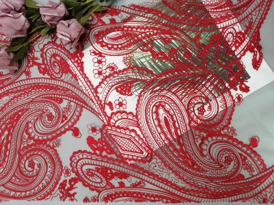 Rode het Kantstof van Tulle Mesh Bridal Dress Embroidery Paisley