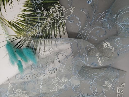 49 de“ Folie van Bule Tulle bedekte Geborduurd Mesh Lace Fabric met een laag