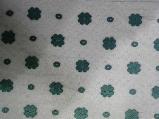 De gerecycleerde AZO Vrije Vrouwen kleden Groene Geborduurde Kantstof