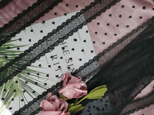 Zwarte Dot Line Tulle Mesh Embroidered-Kantstof voor Huistextiel