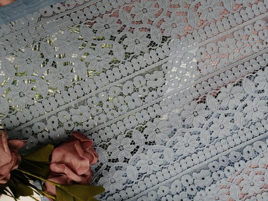 145CM Blauwe Katoenen 3D Bloemenkantstof voor Beddegoedartikelen