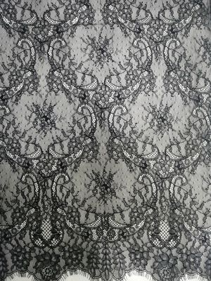 Zwart Tulle structureerde Franse Zwarte Chantilly-Kantstof