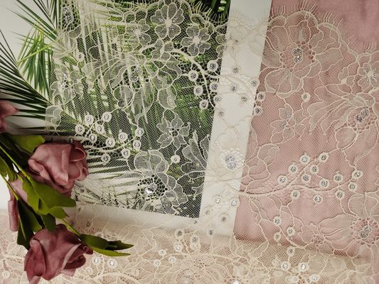 Franse Oranje Tulle Lurex Metaal Zilveren het Kantstof van Chantilly