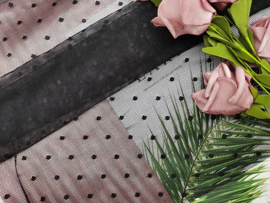 Zwarte het Kantstof van Polkadot elastic mesh soft stretch