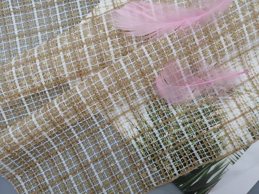 Kaki Mesh Corded Sequin Embroidered Fabric-het Kantstof van de Meisjeskleding