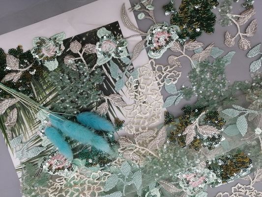 DameDress AZO Vrije Groene Bloemenlovertje Geborduurde Stof