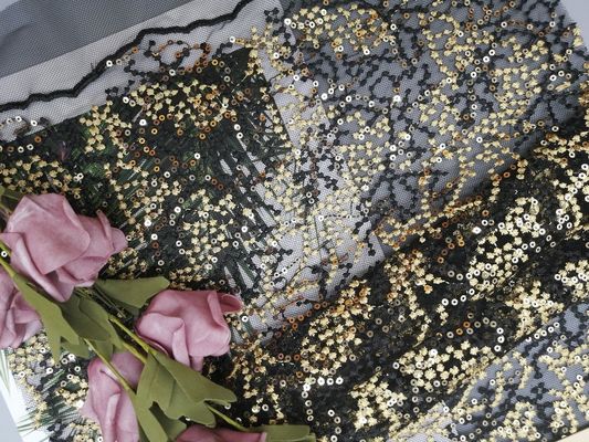 125CM Partij Zwart Geborduurd Lovertje Mesh Fabric