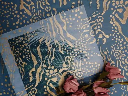 Partij Blauw Metaaltulle Mesh Foil Printed Fabric