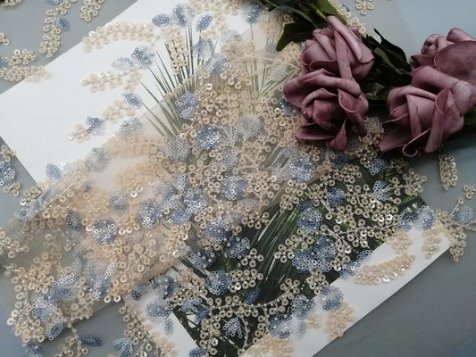 60 Yards 125cm Roze Stof van het Lovertje Bruids Geparelde Kant
