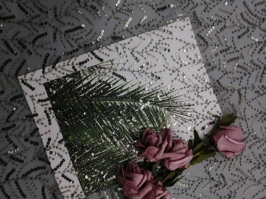 Partij Grey Embroidered Sequin Lace Fabric voor Huwelijkskleding
