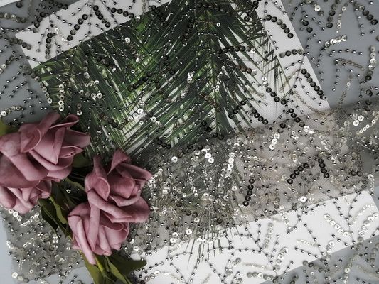 Partij Grey Embroidered Sequin Lace Fabric voor Huwelijkskleding