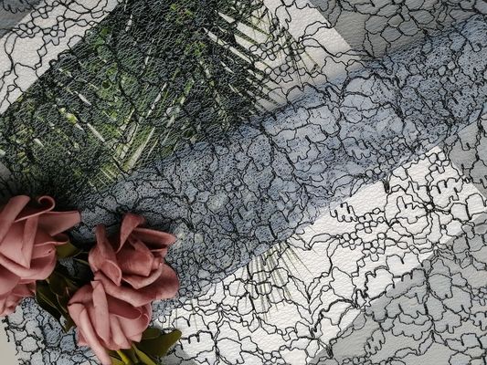 Blauwe Bloemen van het het Borduurwerk Lichtgewicht Geribde Kant van het Koordkant de Partijstof