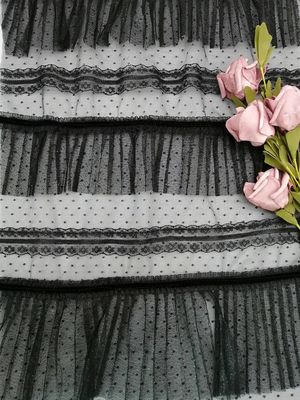 Zwart Dot Foil Printing Pleated Crinkle Mesh Crushed Tulle Fabric