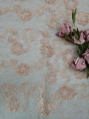 Roze Bloemen haakt schittert Tulle Mesh Shining Lace Fabric