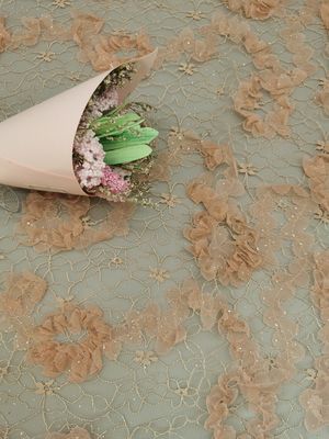 Roze Bloemen haakt schittert Tulle Mesh Shining Lace Fabric