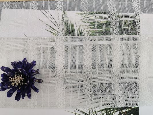 Wit Geometrisch Mesh Tulle Lace Fabric Lightweight Dame Dress Fabric