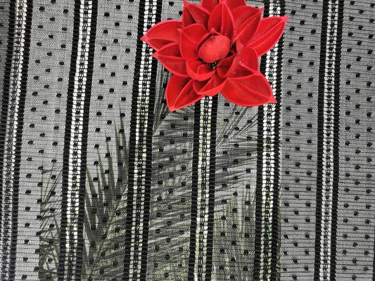 Mesh Pleated Dot Embroidery Striped-Kantstof