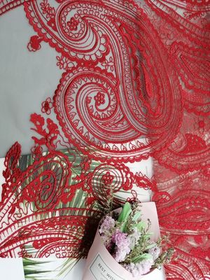 Rode het Kantstof van Tulle Mesh Bridal Dress Embroidery Paisley