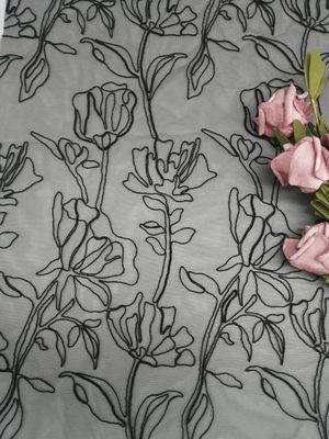 Het geribde Zwarte van de de stoffenbloem van het Borduurwerk 3D bloemenkant Netwerk van Tulle