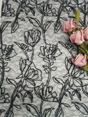 Het geribde Zwarte van de de stoffenbloem van het Borduurwerk 3D bloemenkant Netwerk van Tulle