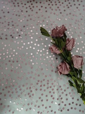 Roze Transparante Lovertje Geborduurde Stof Organza Tulle voor Kleding