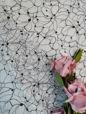 Zwart Garen Cording Twee Tone Lace Fabric Embroidered 142cm Breedte