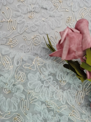 Het blauw haakt van het Borduurwerkvrouwen van Cording Tulle van de Kantstof Metaal de Kledingsstof